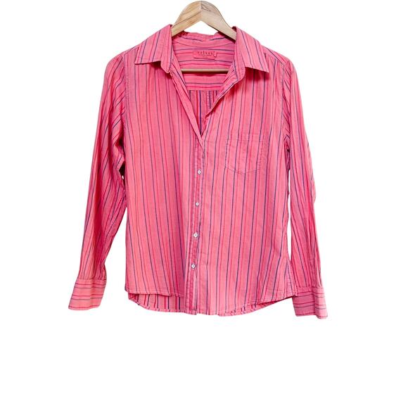 Velvet by Graham & Spencer Pink Striped Shirt Womens sz S Preppy Feminine - Picture 1 of 7